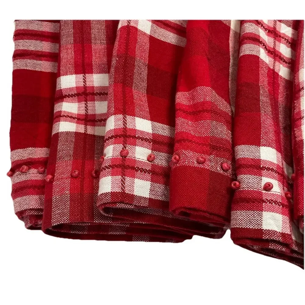 Sur La Table Red Plaid Beaded Cotton Napkins Set of 6 – 20” x 20” Made in India